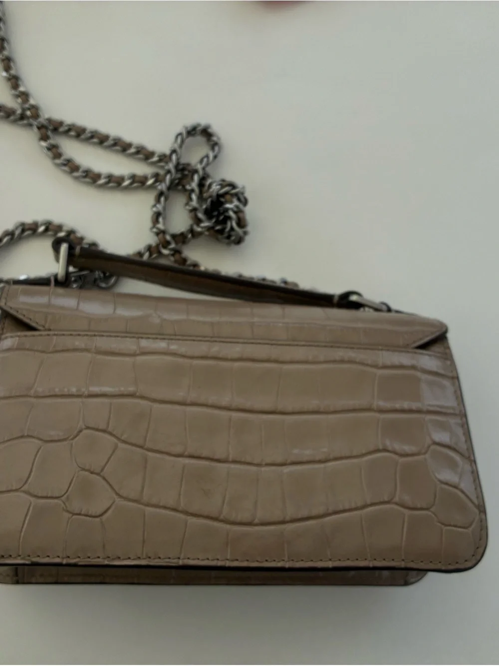 Tory Burch Taupe Croc-Embossed Chain Crossbody Bag